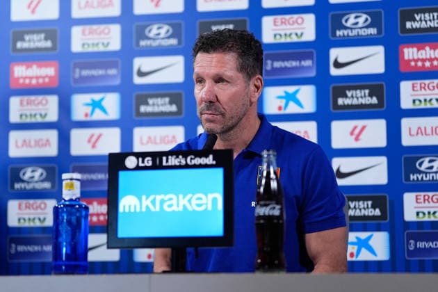 August 28, 2026, Madrid, Madrid, Spain: Diego Pablo Simeone, head coach of Atletico de Madrid, attends his press conference, PK, Pressekonferenz during a training session of Atletico de Madrid ahead the Spanish League, LaLiga EA Sports, match against Sevilla FC at Ciudad Deportiva Wanda Atletico de Madrid on August 28, 2026, in Madrid, Spain. Atletico De Madrid Training Session And Press Conference - Laliga Ea Sports - ZUMAa181 20260828_zaa_a181_053 Copyright: xDennisxAgyemanx