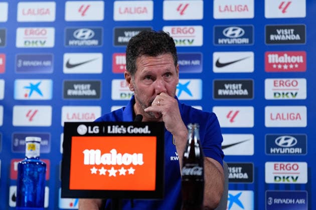 August 28, 2026, Madrid, Madrid, Spain: Diego Pablo Simeone, head coach of Atletico de Madrid, attends his press conference, PK, Pressekonferenz during a training session of Atletico de Madrid ahead the Spanish League, LaLiga EA Sports, match against Sevilla FC at Ciudad Deportiva Wanda Atletico de Madrid on August 28, 2026, in Madrid, Spain. Atletico De Madrid Training Session And Press Conference - Laliga Ea Sports - ZUMAa181 20260828_zaa_a181_065 Copyright: xDennisxAgyemanx