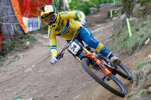 TRENTO, ITALY - AUGUST 28: Roger Vieira from Brasil on his last training ahead the Uci Mountainbike World Championship, WM, Weltmeisterschaft - Women and Men Elite Downhill qualifications at Val di Sole on August 28, 2026 in Trento, Italy. Trento Val di Sole Trento Italy Copyright: xJustPictures.ch FrancescoxMinghettix jp-en-EuSpIm-JP6_FRM_UCIWC_WMNDH_28_Aug_000159