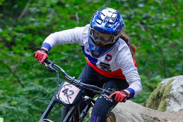 TRENTO, ITALY - AUGUST 28: Fernanda Gildemeister Menzel from Chile in action during the Uci Mountainbike World Championship, WM, Weltmeisterschaft - Women and Men Elite Downhill qualifications at Val di Sole on August 28, 2026 in Trento, Italy. Trento Val di Sole Trento Italy Copyright: xJustPictures.ch FrancescoxMinghettix jp-en-EuSpIm-JP6_FRM_UCIWC_WMNDH_28_Aug_000165-2