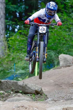 TRENTO, ITALY - AUGUST 28: Fernanda Gildemeister Menzel from Chile in action during the Uci Mountainbike World Championship, WM, Weltmeisterschaft - Women and Men Elite Downhill qualifications at Val di Sole on August 28, 2026 in Trento, Italy. Trento Val di Sole Trento Italy Copyright: xJustPictures.ch FrancescoxMinghettix jp-en-EuSpIm-JP6_FRM_UCIWC_WMNDH_28_Aug_000166