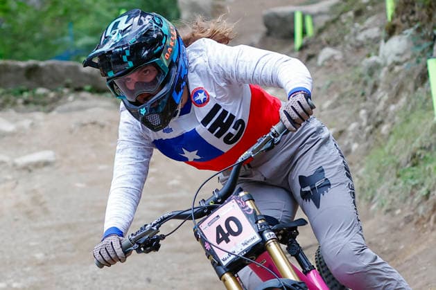 TRENTO, ITALY - AUGUST 28: Florencia Rodriguez Contardo from Chile in action during the Uci Mountainbike World Championship, WM, Weltmeisterschaft - Women and Men Elite Downhill qualifications at Val di Sole on August 28, 2026 in Trento, Italy. Trento Val di Sole Trento Italy Copyright: xJustPictures.ch FrancescoxMinghettix jp-en-EuSpIm-JP6_FRM_UCIWC_WMNDH_28_Aug_000167-2