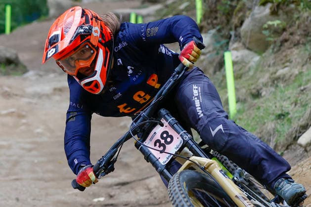 TRENTO, ITALY - AUGUST 28: Cristina Menendez Gonzalez from Spain in action during the Uci Mountainbike World Championship, WM, Weltmeisterschaft - Women and Men Elite Downhill qualifications at Val di Sole on August 28, 2026 in Trento, Italy. Trento Val di Sole Trento Italy Copyright: xJustPictures.ch FrancescoxMinghettix jp-en-EuSpIm-JP6_FRM_UCIWC_WMNDH_28_Aug_000168-2