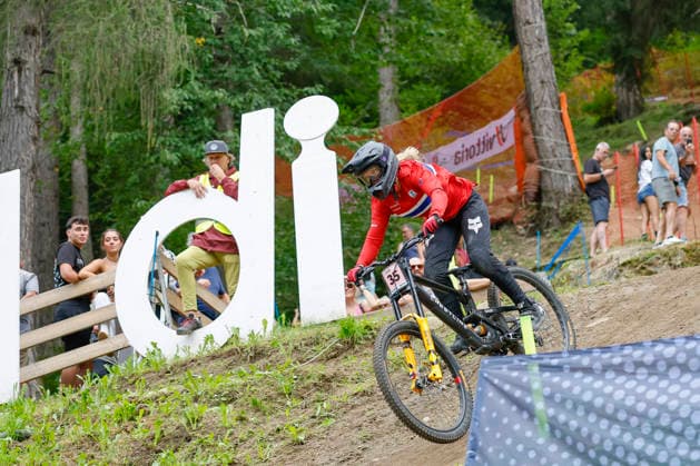 TRENTO, ITALY - AUGUST 28: Frida Helena Ronning from Norway in action during the Uci Mountainbike World Championship, WM, Weltmeisterschaft - Women and Men Elite Downhill qualifications at Val di Sole on August 28, 2026 in Trento, Italy. Trento Val di Sole Trento Italy Copyright: xJustPictures.ch FrancescoxMinghettix jp-en-EuSpIm-JP6_FRM_UCIWC_WMNDH_28_Aug_000170