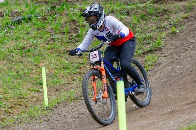 TRENTO, ITALY - AUGUST 28: Paz Gallo Fuentes from Chile in action during the Uci Mountainbike World Championship, WM, Weltmeisterschaft - Women and Men Elite Downhill qualifications at Val di Sole on August 28, 2026 in Trento, Italy. Trento Val di Sole Trento Italy Copyright: xJustPictures.ch FrancescoxMinghettix jp-en-EuSpIm-JP6_FRM_UCIWC_WMNDH_28_Aug_000172