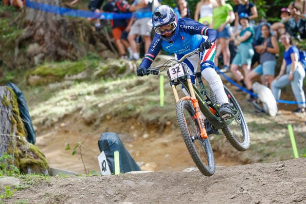TRENTO, ITALY - AUGUST 28: Eleonora Farina from Italy in action during the Uci Mountainbike World Championship, WM, Weltmeisterschaft - Women and Men Elite Downhill qualifications at Val di Sole on August 28, 2026 in Trento, Italy. Trento Val di Sole Trento Italy Copyright: xJustPictures.ch FrancescoxMinghettix jp-en-EuSpIm-JP6_FRM_UCIWC_WMNDH_28_Aug_000173