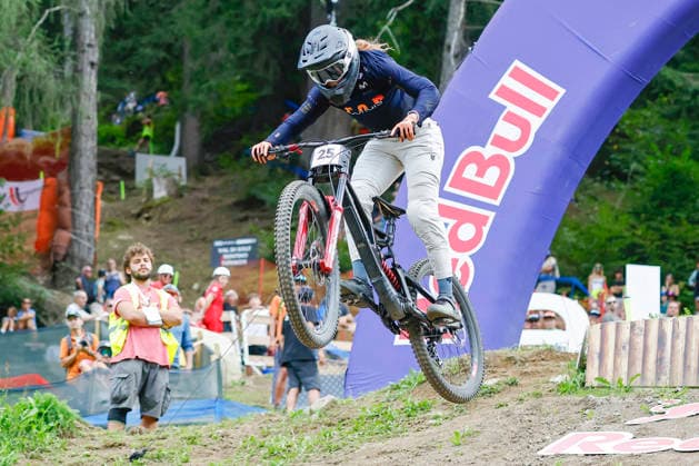 TRENTO, ITALY - AUGUST 28: Maria Pomes Garcia from Spain in action during the Uci Mountainbike World Championship, WM, Weltmeisterschaft - Women and Men Elite Downhill qualifications at Val di Sole on August 28, 2026 in Trento, Italy. Trento Val di Sole Trento Italy Copyright: xJustPictures.ch FrancescoxMinghettix jp-en-EuSpIm-JP6_FRM_UCIWC_WMNDH_28_Aug_000178