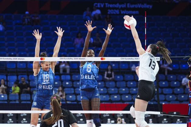 Slovenia v Hungary - CEV EuroVolley 2026 ISTANBUL, TURKIYE - AUGUST 28: Fatoumatta Sillah (6) of Slovenia in action against Anett Nemeth (13) of Hungary during the CEV EuroVolley 2026 Women Group A match between Slovenia and Hungary at Sinan Erdem Dome in Istanbul, Turkiye on August 28, 2026. Bunyamin Celik Anadolu Istanbul Turkey. Editorial use only. Please get in touch for any other usage.  Copyright: x2026xAnadoluxBunyaminxCelikx