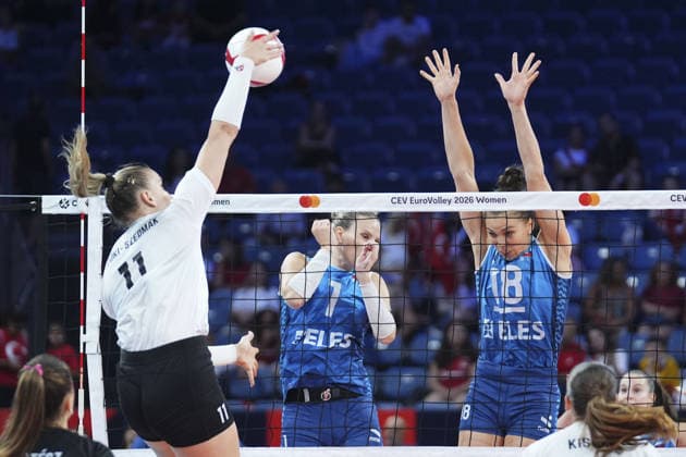Slovenia v Hungary - CEV EuroVolley 2026 ISTANBUL, TURKIYE - AUGUST 28: Sasa Planinsec (18) of Slovenia in action against Reka Bozoki-Szedmak (11) of Hungary during the CEV EuroVolley 2026 Women Group A match between Slovenia and Hungary at Sinan Erdem Dome in Istanbul, Turkiye on August 28, 2026. Bunyamin Celik Anadolu Istanbul Turkey. Editorial use only. Please get in touch for any other usage.  Copyright: x2026xAnadoluxBunyaminxCelikx