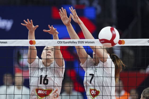 Slovenia v Hungary - CEV EuroVolley 2026 ISTANBUL, TURKIYE - AUGUST 28: Petrenko Brigitta (16) and Fanni Fekete (7) of Hungary in action during the CEV EuroVolley 2026 Women Group A match between Slovenia and Hungary at Sinan Erdem Dome in Istanbul, Turkiye on August 28, 2026. Bunyamin Celik Anadolu Istanbul Turkey. Editorial use only. Please get in touch for any other usage.  Copyright: x2026xAnadoluxBunyaminxCelikx