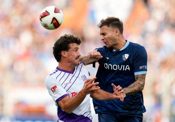 Leonhard Muenst (VfL Osnabrueck, 8) gegen Michael Steinwender (VfL Bochum 1848, 15) GER, VfL Bochum 1848 vs VfL Osnabrueck, 2. Bundesliga, 3. Spieltag, Saison 2026-27, 28.08.2026 DFL REGULATIONS PROHIBIT ANY USE OF PHOTOGRAPHS AS IMAGE SEQUENCES AND OR QUASI-VIDEO GER, VfL Bochum 1848 vs VfL Osnabrueck, 2. Bundesliga, 3. Spieltag, Saison 2026-27, 28.08.2026 Bochum *** Leonhard Muenst (VfL Osnabrück), 8, vs. Michael Steinwender (VfL Bochum 1848), 15, GER, VfL Bochum 1848 vs. VfL Osnabrück, 2. Bundesliga, Matchday 3, 2026–27 season, August 28, 2026. DFL regulations prohibit any use of photographs as image sequences and or quasi-video. GER, VfL Bochum 1848 vs. VfL Osnabrück, 2. Bundesliga, Matchday 3, 2026–27 season, August 28, 2026, Bochum Copyright: xEibner-Pressefoto ScottxColemanx EP_SCN
