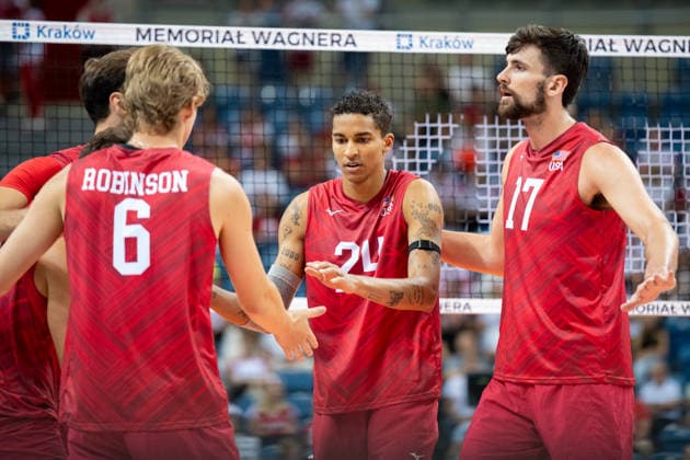 United States V France - XXIII Memorial Of Hubert Jerzy Wagner 2026. Merrick McHenry plays during a volleyball match between the United States and France at the Tauron Arena in Krakow, Poland, on August 28, 2026. The match is part of the XXIII Memorial of Hubert Jerzy Wagner, an International Friendly, Länderspiel, Nationalmannschaft tournament in Cracow. Krakow Poland  Copyright: xMarcinxGolbax originalFilename:golba-unitedst260828_npe9f.jpg