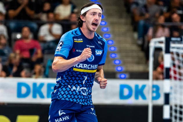 OPEL Handball Bundesliga: TVB Stuttgart vs. Bergischer HC; 28.08.2026 Stuttgart, GERMANY - 28. August 2026: Kasper Thorsen Lien (TVB Stuttgart, 7) beim Torjubel während dem Match zwischen dem TVB Stuttgart und dem Bergischer HC am 1. Spieltag der OPEL Handball Bundesliga in der Porsche-Arena. Copyright: xBEAUTIFULxSPORTS Steinx