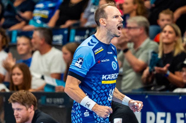 OPEL Handball Bundesliga: TVB Stuttgart vs. Bergischer HC; 28.08.2026 Stuttgart, GERMANY - 28. August 2026: Kai Häfner (TVB Stuttgart, 34) beim Torjubel während dem Match zwischen dem TVB Stuttgart und dem Bergischer HC am 1. Spieltag der OPEL Handball Bundesliga in der Porsche-Arena. Copyright: xBEAUTIFULxSPORTS Steinx