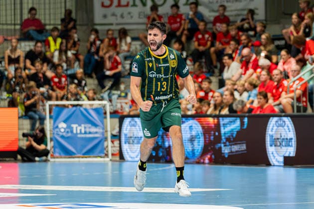 Hamm, Deutschland 28. August 2026: 2. HBL - 2026 2027 - Sp. 1 - ASV Hamm-Westfalen gegen VfL Eintracht Hagen Im Bild: Juan de la Pena (Hagen) jubelt nach seinem Tor WESTPRESS Arena Nordrhein Westfalen Copyright: xFotostandx xKruczynskix