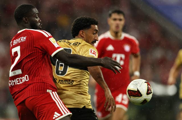 Upamecano - Tiago Tomas , FC Bayern München-VfB Stuttgart , Bundesliga , , Fußball , in der Allianz Arena Stadion in München , Bayern , Deutschland . August 28 , 2026 . Photo by: Davide Elias IPA Photo Pressefoto DENL Copyright: xDavidexEliasx