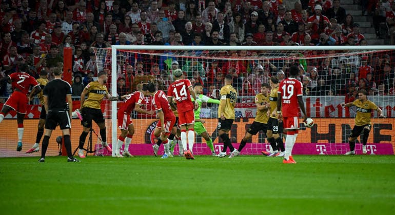 28.08.2026, xemx, Fussball 1.Bundesliga, FC Bayern Muenchen - VfB Stuttgart v.l. Dayot Upamecano (FC Bayern Muenchen) Goal scored, erziehlt das Tor zum 1:0 (DFL DFB REGULATIONS PROHIBIT ANY USE OF PHOTOGRAPHS as IMAGE SEQUENCES and or QUASI-VIDEO) Muenchen *** August 28, 2026, xemx, Soccer, Bundesliga 1, FC Bayern Munich vs. VfB Stuttgart: Dayot Upamecano of FC Bayern Munich scores the goal, making it 1–0. DFL and DFB regulations prohibit any use of photographs as image sequences and or quasi-video. Munich