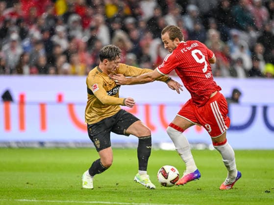 Angelo Stiller (VfB Stuttgart) und Harry Kane (FC Bayern Muenchen) im Zweikampf waehrend des spiels der 1. Bundesliga zwischen FC Bayern Muenchen und VfB Stuttgart, Allianz Arena am 28. August 2026 in Muenchen, Deutschland. (Foto von Harry Langer DeFodi Images) +++ Angelo Stiller (VfB Stuttgart) und Harry Kane (FC Bayern Muenchen) battle for the ball during the Bundesliga match between FC Bayern Muenchen and VfB Stuttgart at Allianz Arena on August 28, 2026 in Munich, Germany. (Photo by Harry Langer DeFodi Images) DFB DFL REGULATIONS PROHIBIT ANY USE OF PHOTOGRAPHS AS IMAGE SEQUENCES AND OR QUASI-VIDEO. (Photo by Harry Langer DeFodi Images) DFB DFL REGULATIONS PROHIBIT ANY USE OF PHOTOGRAPHS AS IMAGE SEQUENCES AND OR QUASI-VIDEO. - *** Angelo Stiller of VfB Stuttgart and Harry Kane of FC Bayern Munich battle for the ball during the Bundesliga match between FC Bayern Munich and VfB Stuttgart, at the Allianz Arena on August 28, 2026, in Munich, Germany. Photo by Harry Langer, DeFodi Images. Angelo Stiller of VfB Stuttgart and Harry Kane of FC Bayern Munich battle for the ball during the Bundesliga match between FC Bayern Munich and VfB Stuttgart at the Allianz Arena on August 28, 2026 in Munich, Germany. Photo by Harry Langer, DeFodi Images. DFB and DFL regulations prohibit any use of photographs as image sequences and or quasi-video. Photo by Harry Langer, DeFodi Images. DFB and DFL regulations prohibit any use of photographs as imSEQUENCES OR QUASI-VIDEO