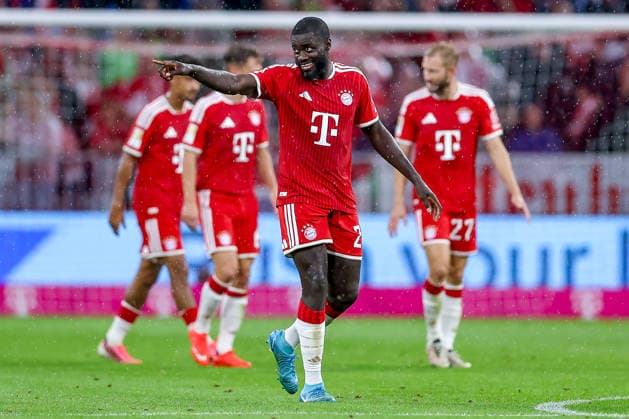 28.08.2026, Fußball, FC Bayern München - VfB Stuttgart, 1. Fußball Bundesliga, 1. Spieltag, Allianz-Arena, Saison 2026 2027: Torjubel nach dem Tor zum 1:0 durch Torschütze Dayot Upamecano (FC Bayern München 02) DFB regulations prohibit any use of photographs as image sequences and or quasi-video. Bayern Deutschland *** August 28, 2026, Soccer, FC Bayern Munich vs. VfB Stuttgart, Bundesliga 1, Matchday 1, Allianz Arena, 2026–2027 Season. Celebrations after the 1–0 goal by Dayot Upamecano. FC Bayern Munich 02. DFB regulations prohibit any use of photographs as image sequences and or quasi-video. Bayern, Germany