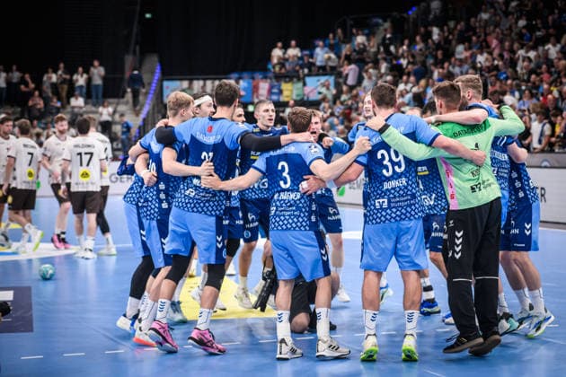 Jubel, Jubeltanz, Freudentanz beim TVB Stuttgart nach Heimsieg in Stuttgart GER, TVB Stuttgart - Bergischer HC, Opel HBL, Handball, Bundesliga, 1. Spieltag, Spielzeit 2026 2027, 28.08.2026 GER, TVB Stuttgart - Bergischer HC, Opel HBL, Handball, Bundesliga, 1. Spieltag, Spielzeit 2026 2027, 28.08.2026 Stuttgart Copyright: xSandyxDinkelackerx EP_SDR