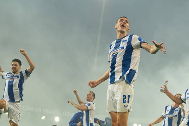 Niklas Kolbe (Hertha BSC, 27) jubelt 28.08.2026, Eintracht Braunschweig vs Hertha BSC, Fussball, 2. Bundesliga, Eintracht Stadion, Braunschweig DFL regulations prohibit any use of photographs as image sequences and or quasi-video. *** Niklas Kolbe of Hertha BSC, 27, celebrates on August 28, 2026, Eintracht Braunschweig vs. Hertha BSC, soccer, 2. Bundesliga, Eintracht Stadium, Braunschweig. DFL regulations prohibit any use of photographs as image sequences and or quasi-video. Copyright: HMBxMedia xFinnxWeidmann