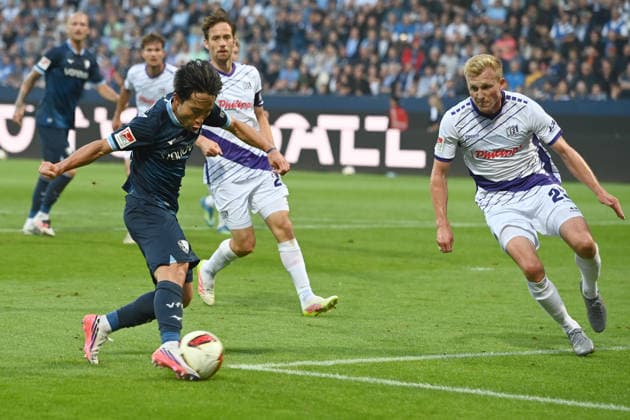 Torchance von Koji MIYOSHI (BO) Aktion, Zweikampf, gegen Niclas WIEMANN (VfL Osnabrueck) Fussball 2. Bundesliga, 3. Spieltag, VfL Bochum (BO) - VfL Osnabrueck (OS) 0-1 am 28.08.2026 im Vonovia Ruhrstadion Bochum Deutschland. DFL regulations prohibit any use of photographs as image sequences and or quasi-video Â *** Scoring chance by Koji MIYOSHI (BO) – Action, tackle against Niclas WIEMANN (VfL Osnabrück) – Soccer, 2. Bundesliga, Matchday 3, VfL Bochum BO vs. VfL Osnabrück OS 0–1 on August 28, 2026, at the Vonovia Ruhrstadion in Bochum, Germany. DFL regulations prohibit any use of photographs as image sequences and or quasi-video.