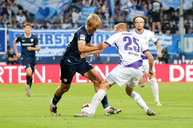 28.08.2026, xgrfx, Fussball 2.Bundesliga, VfL Bochum - VfL Osnabrück v.l. Lasse Isbruch (VfL Bochum), Niklas Wiemann (VfL Osnabrück) (DFL DFB REGULATIONS PROHIBIT ANY USE OF PHOTOGRAPHS as IMAGE SEQUENCES and or QUASI-VIDEO) Bochum *** August 28, 2026, xgrfx, Soccer 2. Bundesliga, VfL Bochum vs. VfL Osnabrück, Lasse Isbruch (VfL Bochum), Niklas Wiemann (VfL Osnabrück). DFL and DFB regulations prohibit any use of photographs as image sequences and or quasi-video. Bochum