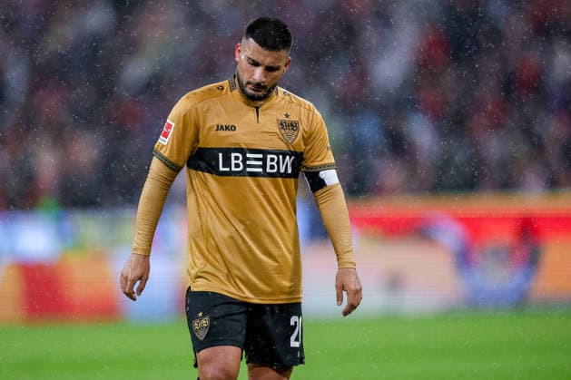 28.08.2026, Fußball, FC Bayern München - VfB Stuttgart, 1. Fußball Bundesliga, 1. Spieltag, Allianz-Arena, Saison 2026 2027: Deniz Undav (VfB Stuttgart 26) enttäuscht Enttäuschung DFB regulations prohibit any use of photographs as image sequences and or quasi-video. Bayern Deutschland *** August 28, 2026, Soccer, FC Bayern Munich vs. VfB Stuttgart, Bundesliga 1, Matchday 1, Allianz Arena, 2026–2027 season, Deniz Undav, VfB Stuttgart, 26, disappointed, disappointment; DFB regulations prohibit any use of photographs as image sequences and or quasi-video, Bayern, Germany