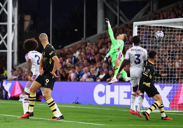 London, England, 28th August 2026. Erling Haaland of Manchester City scores to make it 1-0 during the Crystal Palace vs Manchester City Premier League match at Selhurst Park, London. Picture credit should read: Paul Terry Sportimage EDITORIAL USE ONLY. No use with unauthorised audio, video, data, fixture lists, club league logos or live services. Online in-match use limited to 120 images, no video emulation. No use in betting, games or single club league player publications. SPI_025_PT_Palace_Man_City SPI-4936-0025