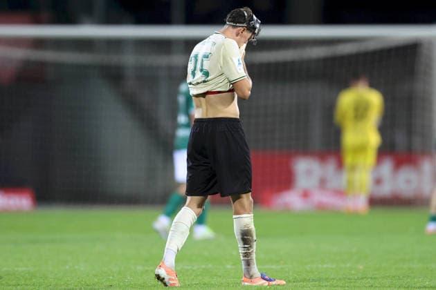 28.08.2026, Herren, Fussball, Saison 2026 2027, Regionalliga Bayern, 6. Spieltag: 1. FC Schweinfurt 1905 - SpVgg Greuther Fuerth II Jakob Engel ( 35, SpVgg Greuther Fürth II) ist bedient nach der 5:2-Niederlage Schweinfurt Sachs-Stadion Bayern Deutschland