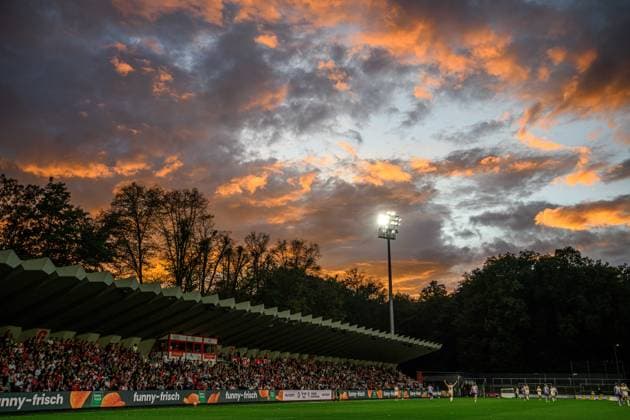 COLOGNE, GERMANY - 28 AUGUST, 2026: General view of sunset and stadium. The football match 1. FC Koeln v TSG 1899 Hoffenheim - Google Pixel Frauen-Bundesliga at Franz-Kremer-Stadion.  Copyright: xVitaliixKliuievx