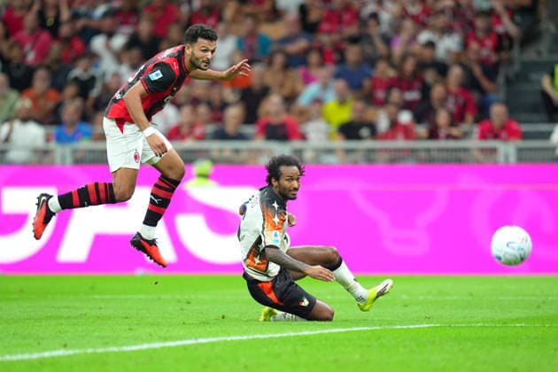 AC Milan™s Goncalo Ramos scores goal 1-0 during the Serie A soccer match between Ac Milan and Venezia at the San Siro Stadium in Milan, north Italy - Friday August 28 , 2026. - Soccer  Copyright: xSpada LaPressex