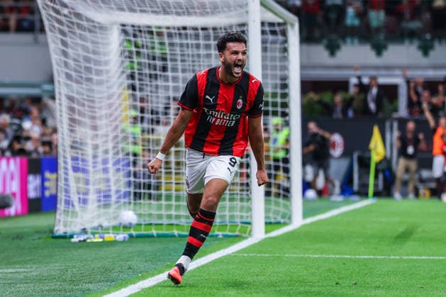 Goncalo Ramos of AC Milan celebrates after scoring a goal during Serie A 2026 27 football match between AC Milan and Venezia FC Italy Copyright: xBEAUTIFULxSPORTS Carabellix
