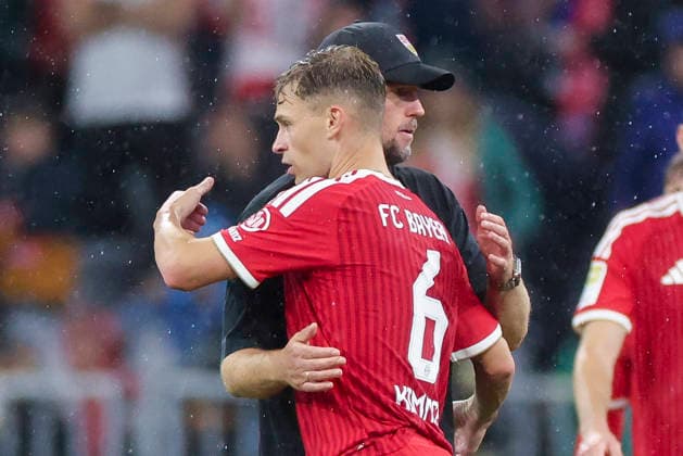 Joshua Kimmich (FC Bayern Muenchen) und Trainer Sebastian Hoeness (VfB Stuttgart) umarmen sich waehrend des Spiels der 1. Bundesliga zwischen FC Bayern Muenchen und VfB Stuttgart, Allianz Arena am 28. August 2026 in Muenchen, Deutschland. (Foto von Marco Steinbrenner DeFodi Images) +++ Joshua Kimmich (FC Bayern Muenchen) und Trainer Sebastian Hoeness (VfB Stuttgart) hugh each other during the Bundesliga match between FC Bayern Muenchen and VfB Stuttgart at Allianz Arena on August 28, 2026 in Munich, Germany. (Photo by Marco Steinbrenner DeFodi Images) DFB DFL REGULATIONS PROHIBIT ANY USE OF PHOTOGRAPHS AS IMAGE SEQUENCES AND OR QUASI-VIDEO. (Photo by Marco Steinbrenner DeFodi Images) - *** Joshua Kimmich of FC Bayern Munich and coach Sebastian Hoeness of VfB Stuttgart hug each other during the Bundesliga match between FC Bayern Munich and VfB Stuttgart at the Allianz Arena on August 28, 2026, in Munich, Germany Photo by Marco Steinbrenner, DeFodi Images Joshua Kimmich of FC Bayern Munich and coach Sebastian Hoeness of VfB Stuttgart hug each other during the Bundesliga match between FC Bayern Munich and VfB Stuttgart at Allianz Arena on August 28, 2026 in Munich, Germany. Photo by Marco Steinbrenner, DeFodi Images. DFB and DFL regulations prohibit any use of photographs as image sequences and or quasi-video. Photo by Marco Steinbrenner, DeFodi Images.
