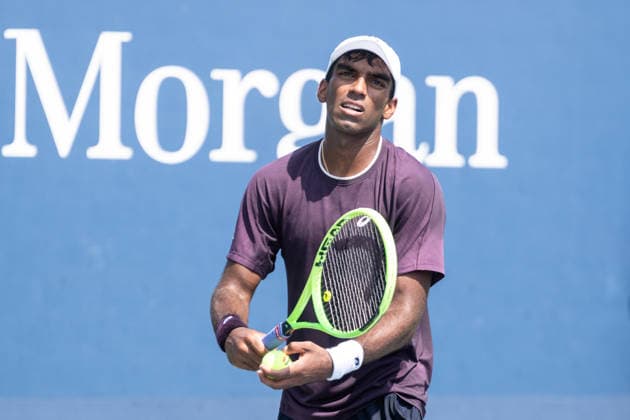 US Open qualifying final round NEW YORK, USA - AUGUST 28: Nishesh Basavareddy serves during a men s qualifying singles match final round of the 2026 US Open Championship at USTA Billie Jean King National Tennis Center on August 28, 2026 in Flushing, NY. Nishesh Basavareddy won in straight sets and progressed to play in main draw of tournament. Lev Radin Anadolu New York United States. Editorial use only. Please get in touch for any other usage.  Copyright: x2026xAnadoluxLevxRadinx