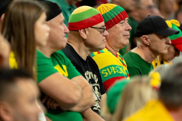 Turkiye vs Lithuania Fiba Basketball 2027 World Cup European Qualifiers Lithuanian fans watch from the stand during the Fiba Basketball 2027 World Cup European Qualifiers Group J match between Turkiye and Lithuania at Turkcell Basketball Gelistirme Merkezi on August 28, 2026 in Istanbul, Turkey Istanbul Istanbul Turkey Copyright: xBurakxBasturkx
