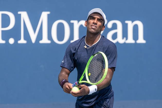 US Open qualifying final round NEW YORK, USA - AUGUST 28: Nishesh Basavareddy returns ball during a men s qualifying singles match final round of the 2026 US Open Championship at USTA Billie Jean King National Tennis Center on August 28, 2026 in Flushing, NY. Nishesh Basavareddy won in straight sets and progressed to play in main draw of tournament. Lev Radin Anadolu New York United States. Editorial use only. Please get in touch for any other usage.  Copyright: x2026xAnadoluxLevxRadinx
