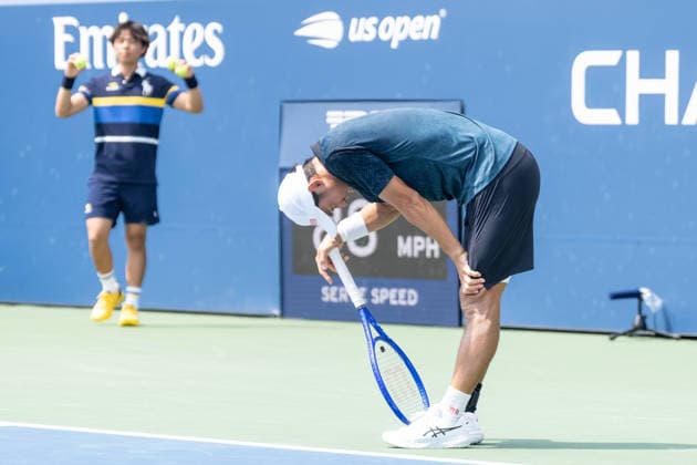 US Open qualifying final round NEW YORK, USA - AUGUST 28: Kei Nishikori returns ball during a men s qualifying singles match final round of the 2026 US Open Championship at USTA Billie Jean King National Tennis Center on August 28, 2026 in Flushing, NY. Kei Nishikori lost in straight sets. Lev Radin Anadolu New York United States. Editorial use only. Please get in touch for any other usage.  Copyright: x2026xAnadoluxLevxRadinx