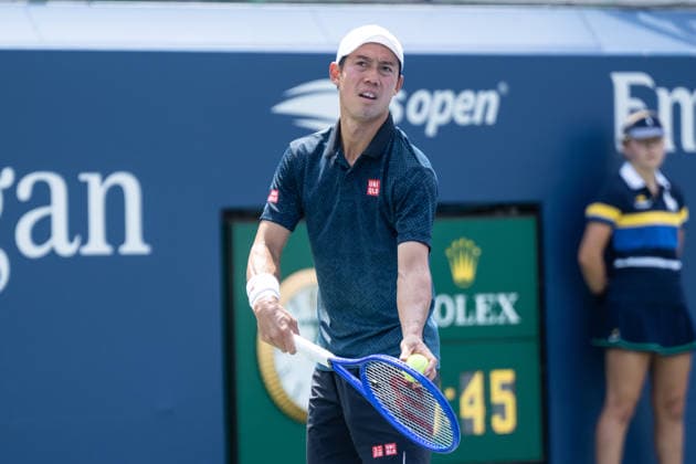 US Open qualifying final round NEW YORK, USA - AUGUST 28: Kei Nishikori serves during a men s qualifying singles match final round of the 2026 US Open Championship at USTA Billie Jean King National Tennis Center on August 28, 2026 in Flushing, NY. Kei Nishikori lost in straight sets. Lev Radin Anadolu New York United States. Editorial use only. Please get in touch for any other usage.  Copyright: x2026xAnadoluxLevxRadinx