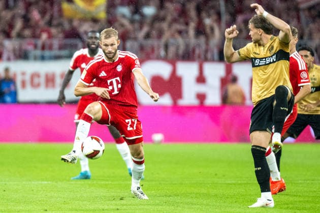 Konrad Laimer 27 (FC Bayern Muenchen), FC Bayern Muenchen - VfB Stuttgart, Fussball Bundesliga, 1. Spieltag, 28.08.2026 DFB regulations prohibit any use of photographs as image sequences and or quasi-video Muenchen Bayern Deutschland *** Konrad Laimer 27 FC Bayern Munich, FC Bayern Munich vs. VfB Stuttgart, Bundesliga, Matchday 1, August 28, 2026. DFB regulations prohibit any use of photographs as image sequences and or quasi-video. Munich, Bayern, Germany Copyright: xkolbert-press UlrichxGamelx