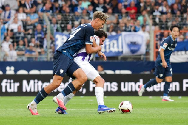 28.08.2026, xgrfx, Fussball 2.Bundesliga, VfL Bochum - VfL Osnabrück v.l. Tom Meyer (VfL Bochum), Leonhard Münst (VfL Osnabrück) (DFL DFB REGULATIONS PROHIBIT ANY USE OF PHOTOGRAPHS as IMAGE SEQUENCES and or QUASI-VIDEO) Bochum *** August 28, 2026, xgrfx, Soccer 2. Bundesliga, VfL Bochum vs. VfL Osnabrück, photo by Tom Meyer (VfL Bochum), Leonhard Münst (VfL Osnabrück). DFL and DFB regulations prohibit any use of photographs as image sequences and or quasi-video. Bochum