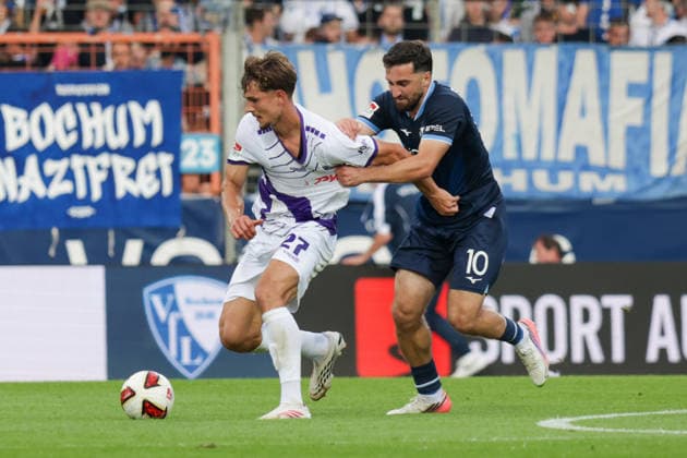 28.08.2026, xgrfx, Fussball 2.Bundesliga, VfL Bochum - VfL Osnabrück v.l. Robin Fabinski (VfL Osnabrück), Berkan Taz (VfL Bochum) (DFL DFB REGULATIONS PROHIBIT ANY USE OF PHOTOGRAPHS as IMAGE SEQUENCES and or QUASI-VIDEO) Bochum *** August 28, 2026, xgrfx, Soccer 2. Bundesliga, VfL Bochum vs. VfL Osnabrück: Robin Fabinski (VfL Osnabrück), Berkan Taz (VfL Bochum). DFL and DFB regulations prohibit any use of photographs as image sequences and or quasi-video. Bochum
