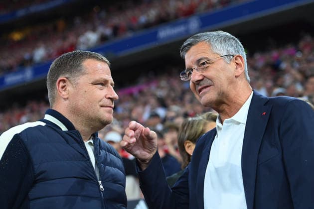 v.li:Max EBERL (Sportvorstand FC Bayern Muenchen), Herbert HAINER (Praesident Bayern Muenchen), Fussball 1. Bundesliga Saison 2026 2027, 1.Spieltag, Spieltag01, FC Bayern Muenchen - VfB Stuttgart 5-1 am 28.08.2026 , A L L I A N Z A R E N A. *** From left: Max EBERL, Sporting Director of FC Bayern Munich; Herbert HAINER, President of Bayern Munich; Soccer, Bundesliga Season 2026–2027, Matchday 1, Matchday 01, FC Bayern Munich vs. VfB Stuttgart 5–1 on August 28, 2026, Allianz Arena