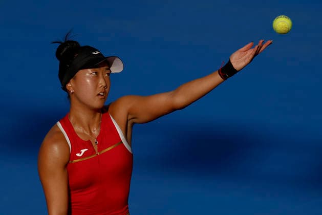 August 28, 2026, Monterrey, Nuevo Leon, Mexico: Ann Li (USA) in action against Diane Parry (FRA) during the semifinals of the GNP Seguros WTA, Tennis Damen 500 Open at Club Sonoma in Monterrey, Nuevo LeoÂ³n. Monterrey Mexico - ZUMAo125 20260828_zip_o125_009 Copyright: xAntonioxOjedax