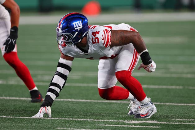 EAST RUTHERFORD, NJ - AUGUST 28: Khalid Kareem 54 of the New York Giants during the NFL, American Football Herren, USA Pre-season game against the New York Jets on August 28, 2026 at MetLife Stadium in East Rutherford, New Jersey. (Photo by Rich Graessle Icon Sportswire) NFL: AUG 28 Giants at Jets EDITORIAL USE ONLY Icon26082831200