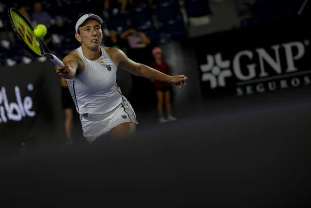 August 28, 2026, Monterrey, Nuevo Leon, Mexico: Elise Mertens (BEL) in action against Nikola Bartunkova (CZE) during the semifinals of the GNP Seguros WTA, Tennis Damen 500 Open at Club Sonoma in Monterrey, Nuevo Leon. Tenis 2026: Semifinal WTA 500 Monterrey: Bartunkova Vs Mertens  - ZUMAo125 20260828_zip_o125_026 Copyright: xAntonioxOjedax