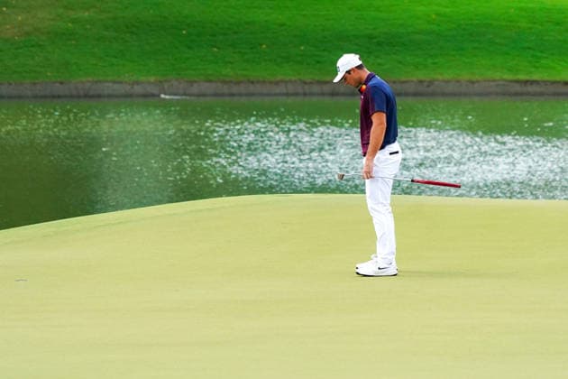 August 28, 2026, Atlanta, Georgia, USA: Viktor Hovland (NOR) lines up a putt on the 8th green during the second round of the 2026 TOUR Championship at East Lake Golf Club. PGA, Golf Herren 2026: TOUR Championship - Round 2  - ZUMAw109 20260828_fap_w109_057 Copyright: xDebbyxWongx