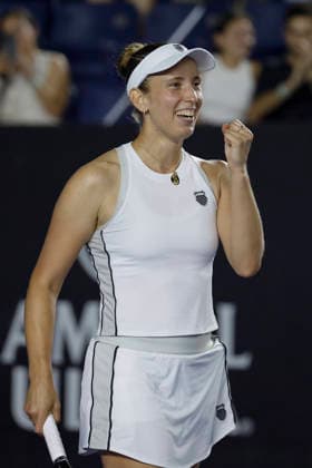August 28, 2026, Monterrey, Nuevo Leon, Mexico: Elise Mertens (BEL) celebrates reaching the final of the GNP Seguros WTA, Tennis Damen 500 tournament after defeating Nikola Bartunkova (CZE). Mertens won 6:2, 4:6, 2:6. Monterrey Mexico - ZUMAo125 20260828_zip_o125_031 Copyright: xAntonioxOjedax