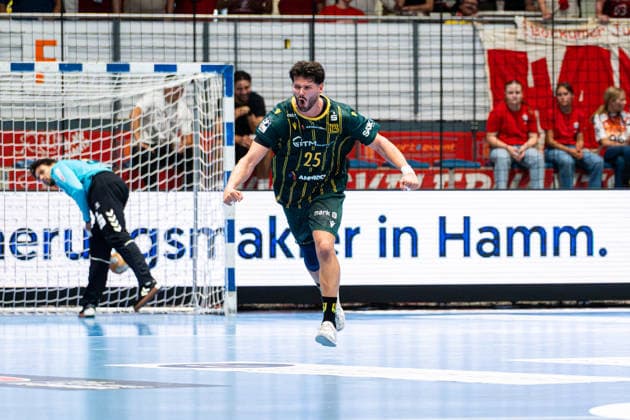 Hamm, Deutschland 28. August 2026: 2. HBL - 2026 2027 - Sp. 1 - ASV Hamm-Westfalen gegen VfL Eintracht Hagen Im Bild: Philip Jungemann (Hagen) jubelt nach seinem Tor WESTPRESS Arena Nordrhein Westfalen Copyright: xFotostandx xKruczynskix