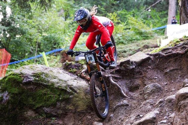 2026 UCI Mountain Bike World Championships Picture by Ed Sykes SWpix.com - 29 08 2026 - Cycling - 2026 UCI Mountain Bike World Championships - Val di Sole, Trentino, Italy - Downhill (DHI) Final - Women Junior - Jenna Foreman (Canada) Copyright: x xSWpix.comx(t axPhotographyxHubxLtd)xEdxSykes SWpix.comx SWP-3030-20841